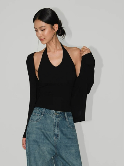 Amiya Cardigan and Halter Neck Knit Top