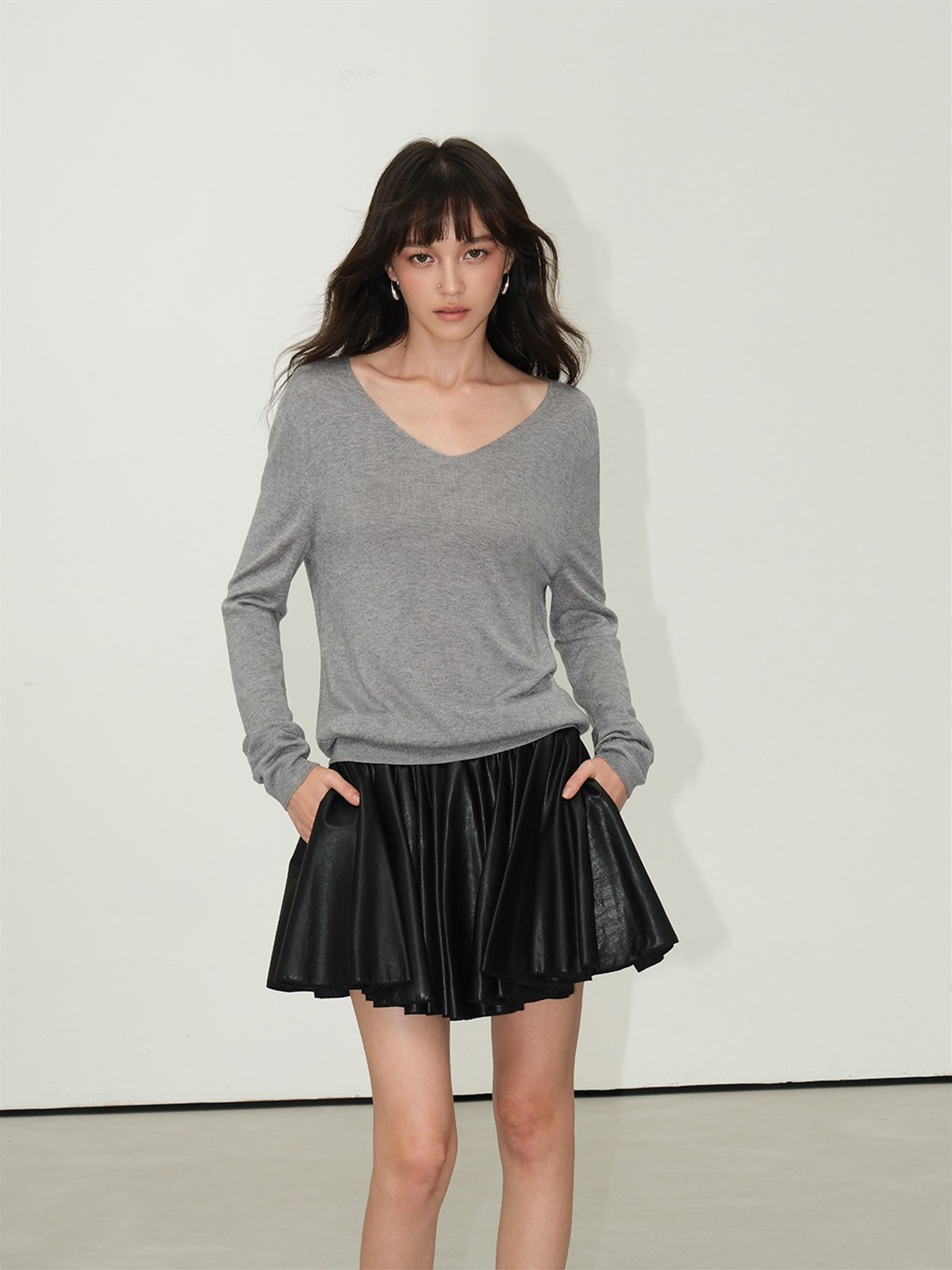 Lucienne Relaxed V-Neck Wool-Blend Knit Top