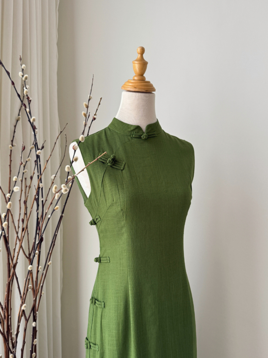 Xi Lv Linen Sleeveless Cheongsam-The Black Bow-