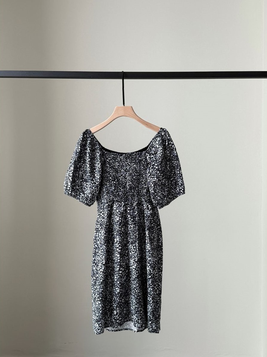 Xenal Floral Puff Sleeve Dress (Discounted-L size)-The Black Bow-