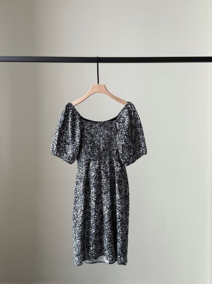 Xenal Floral Puff Sleeve Dress (Discounted-L size)-The Black Bow-