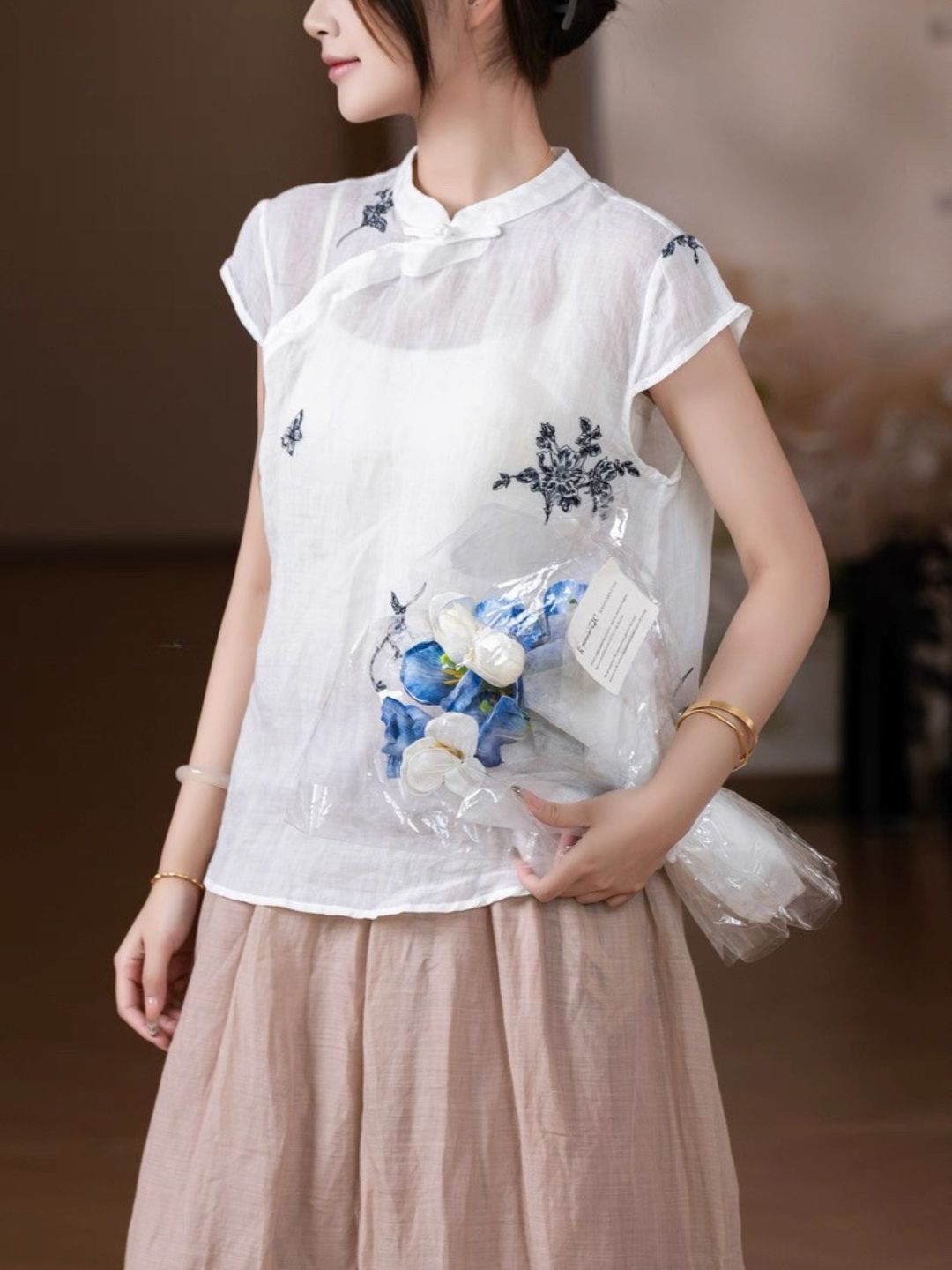Ling Fei Semi Transparent Ramie Oriental Top