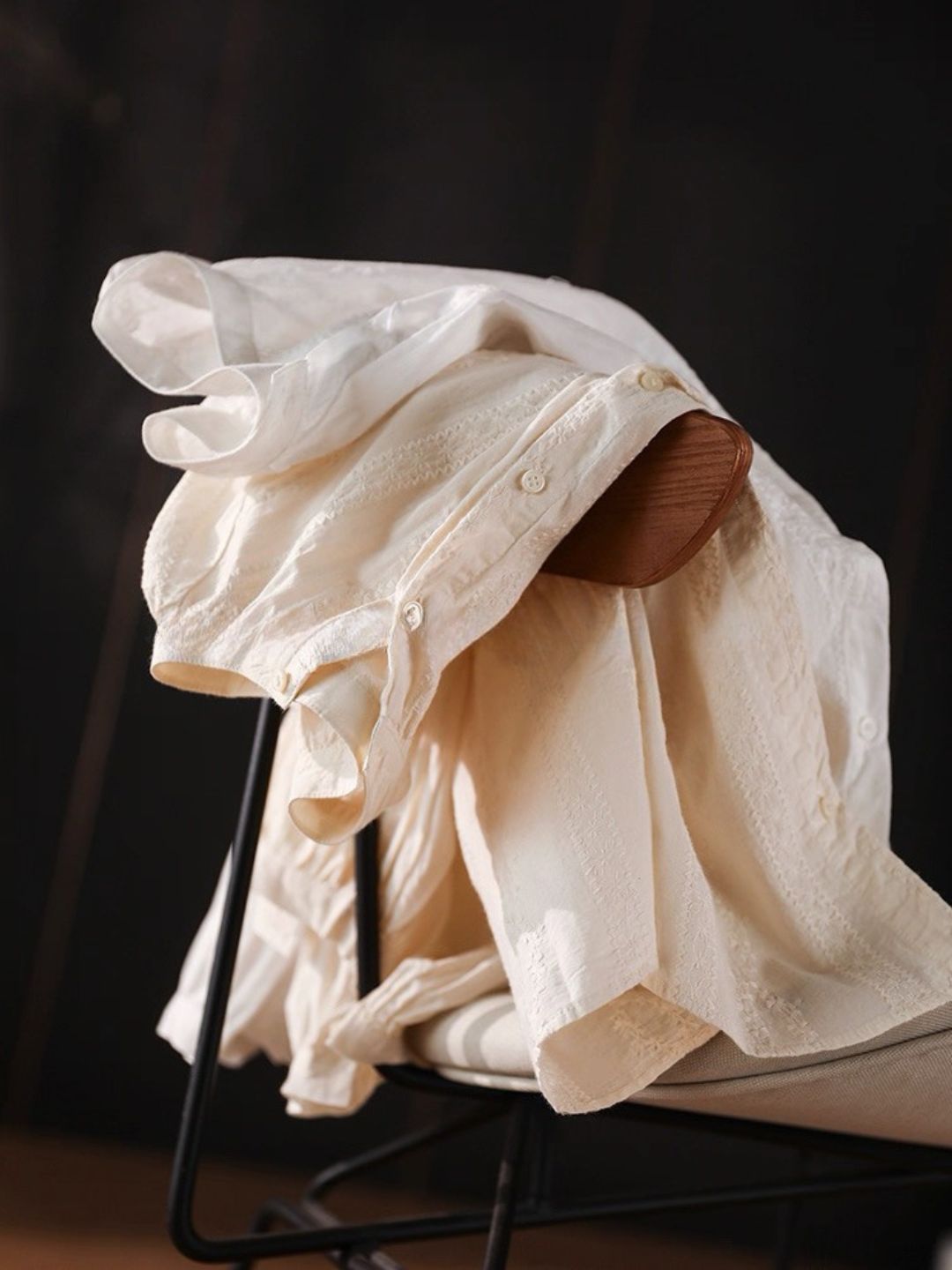 Ling Feng Stand Collar Floral Embosed Top