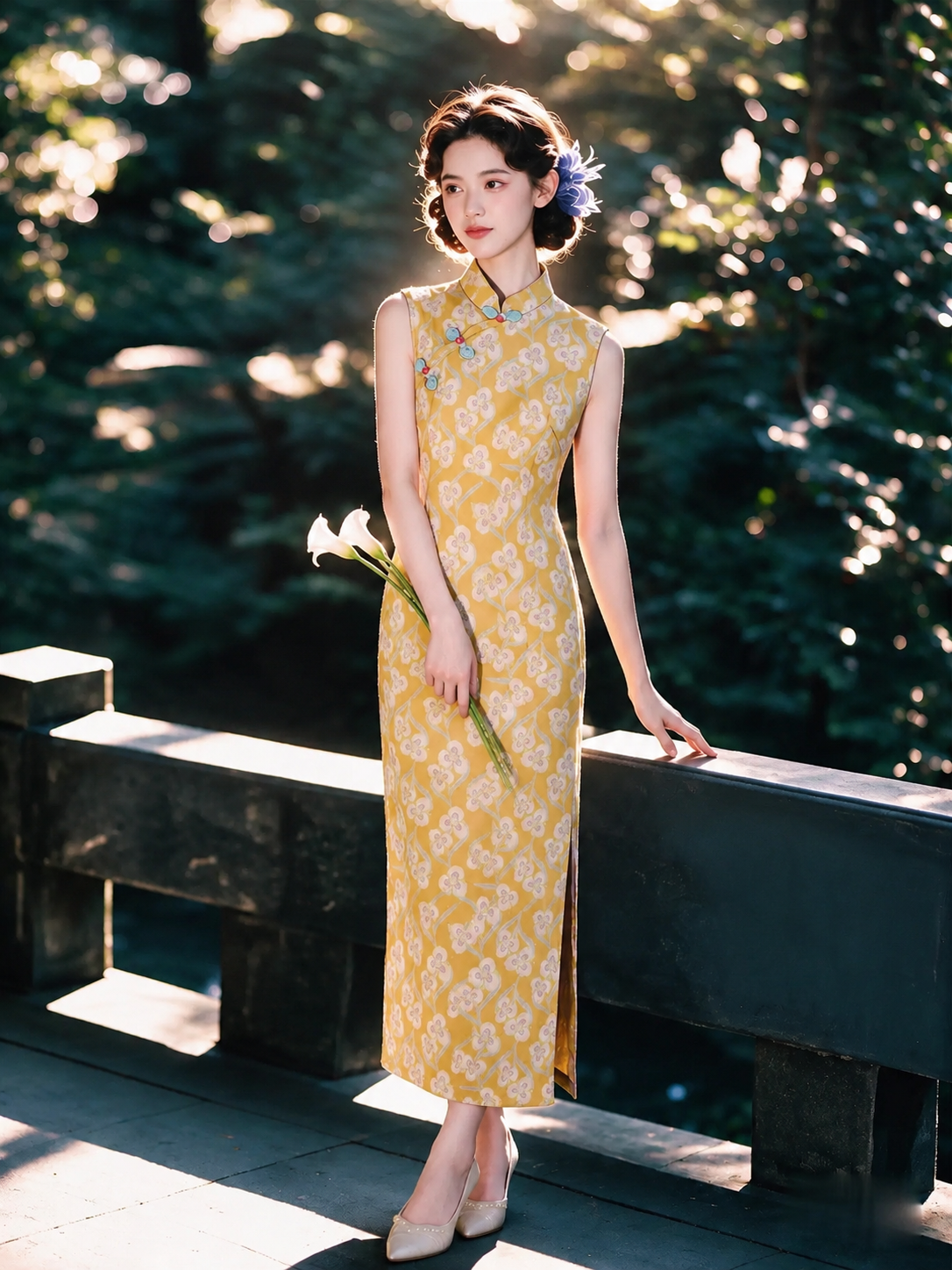 Yun Cao Floral Sleeveless Cheongsam