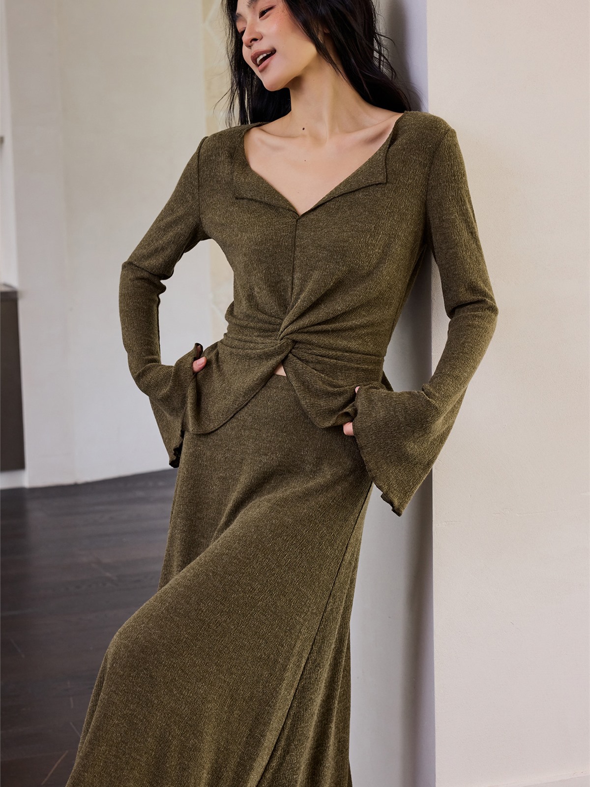 Hermia Ribbed Long-Sleeve Knit Top & Skirt (Sold Separately)