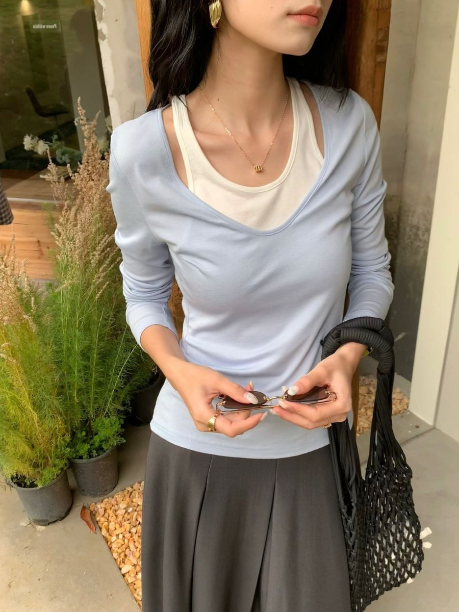 Prep Fake Two-Piece Color Binding Top