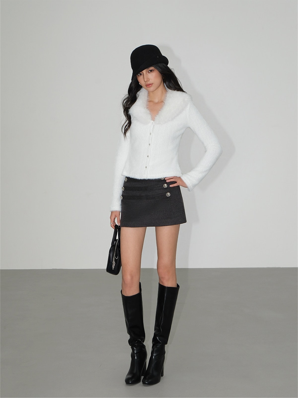 Joyce Asymmetric Metal Button Mini Skort