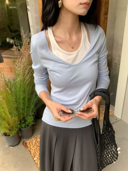 Prep Fake Two-Piece Color Binding Top