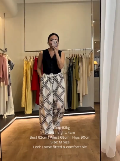 London Rope Print Linen Texture Palazzo Pants