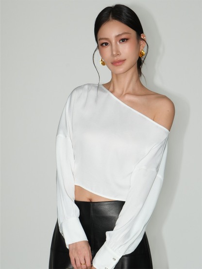 Levina One-Shoulder Cropped Blouse