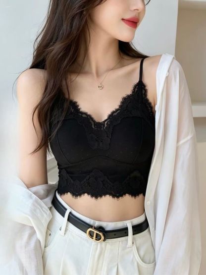 Elora Lacey Trim Padded Crop Top