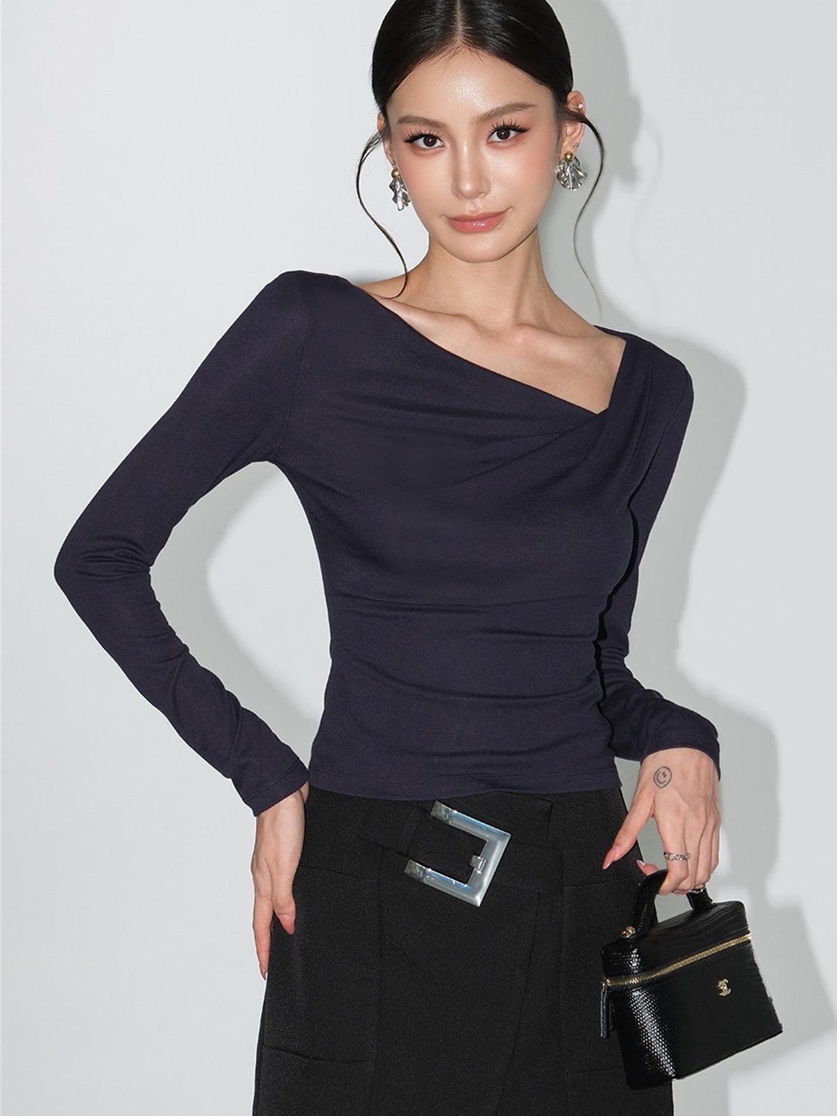 Larissa Asymmetric Ruched Long-Sleeve Top