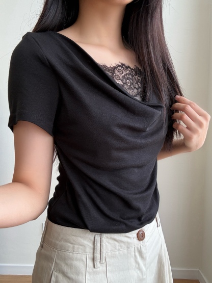 【French Weekend Set】Lacey Trim Blouse + Relaxed Wide Leg Pants (Sold Separately)