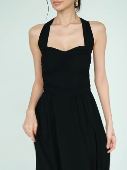 Vandana Tie-Neck Ruched Halter Dress
