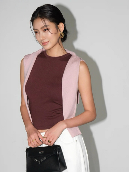 Amanda Cold Shoulder Fake Two Pieces Knit Top