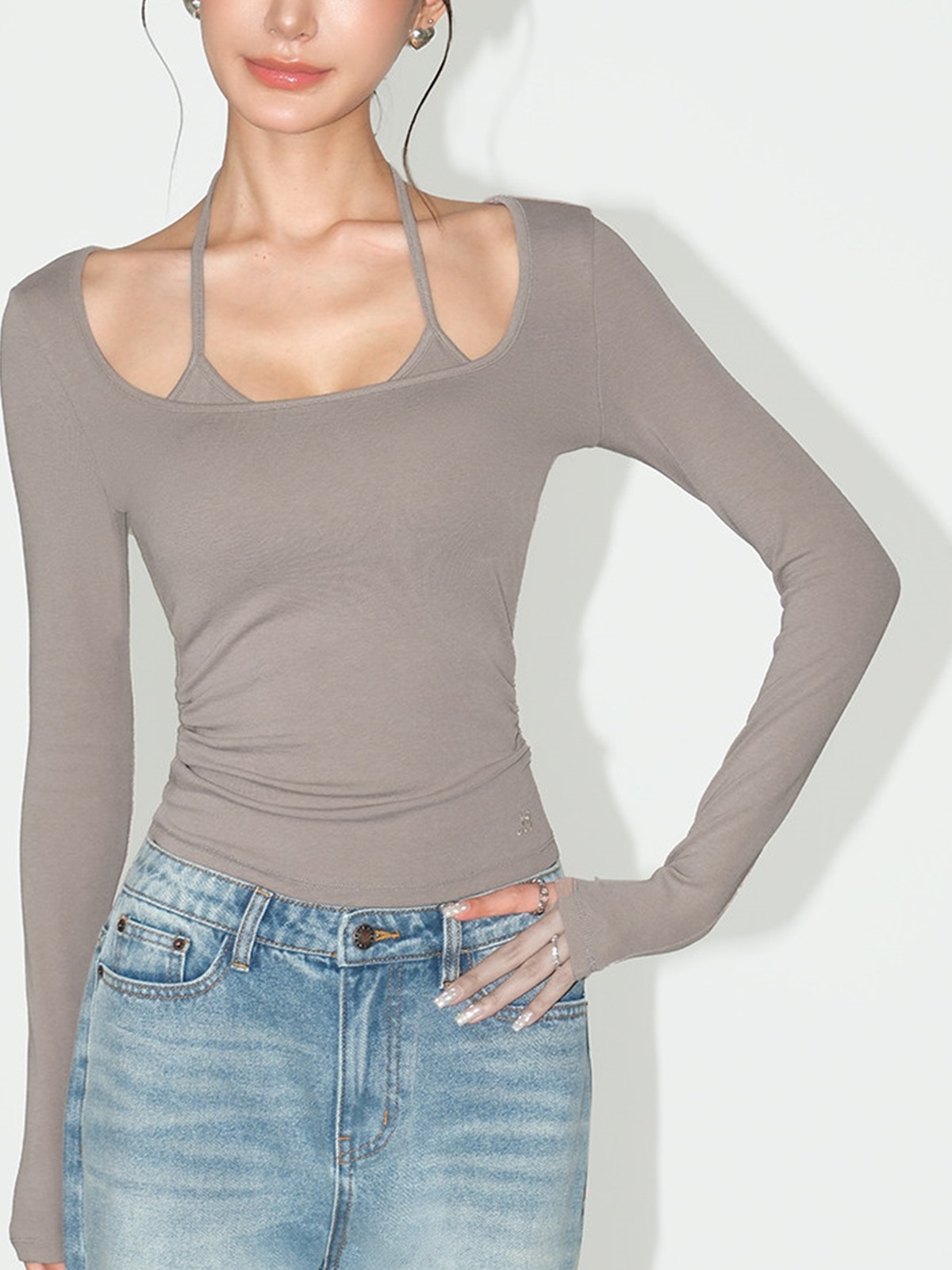 Lucinda Binding-Strap Scoop-Neck Top