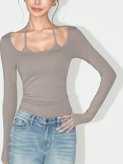 Lucinda Binding-Strap Scoop-Neck Top