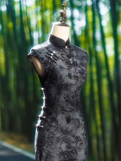 Ya Cai Floral Jacquard Cap Sleeve Cheongsam