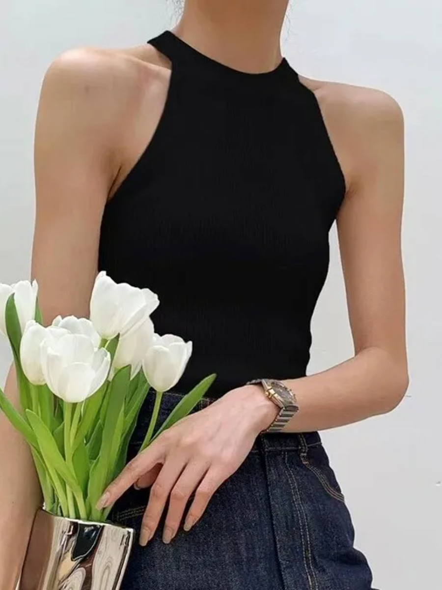 Merriam Halter Neck Knit Top-The Black Bow-