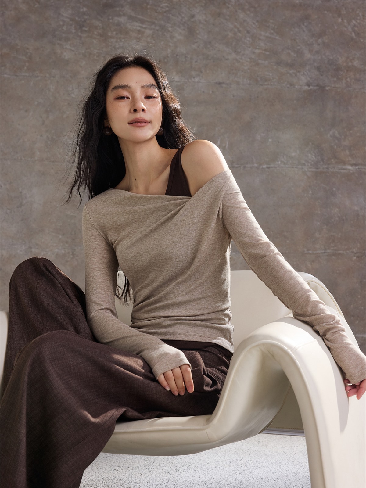 Helene Draped Long-Sleeve Top