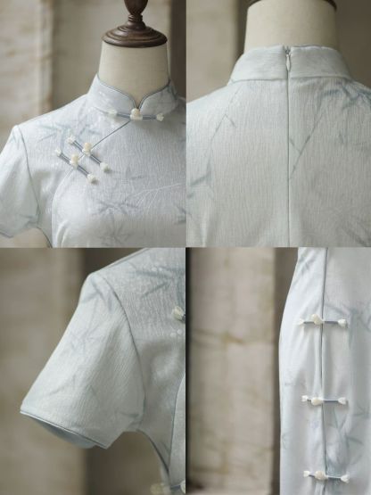 Yun Die Bamboo Print Short Sleeve Cheongsam
