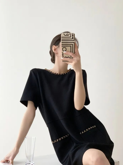 Leticia Metal Chain Shift Dress-The Black Bow-