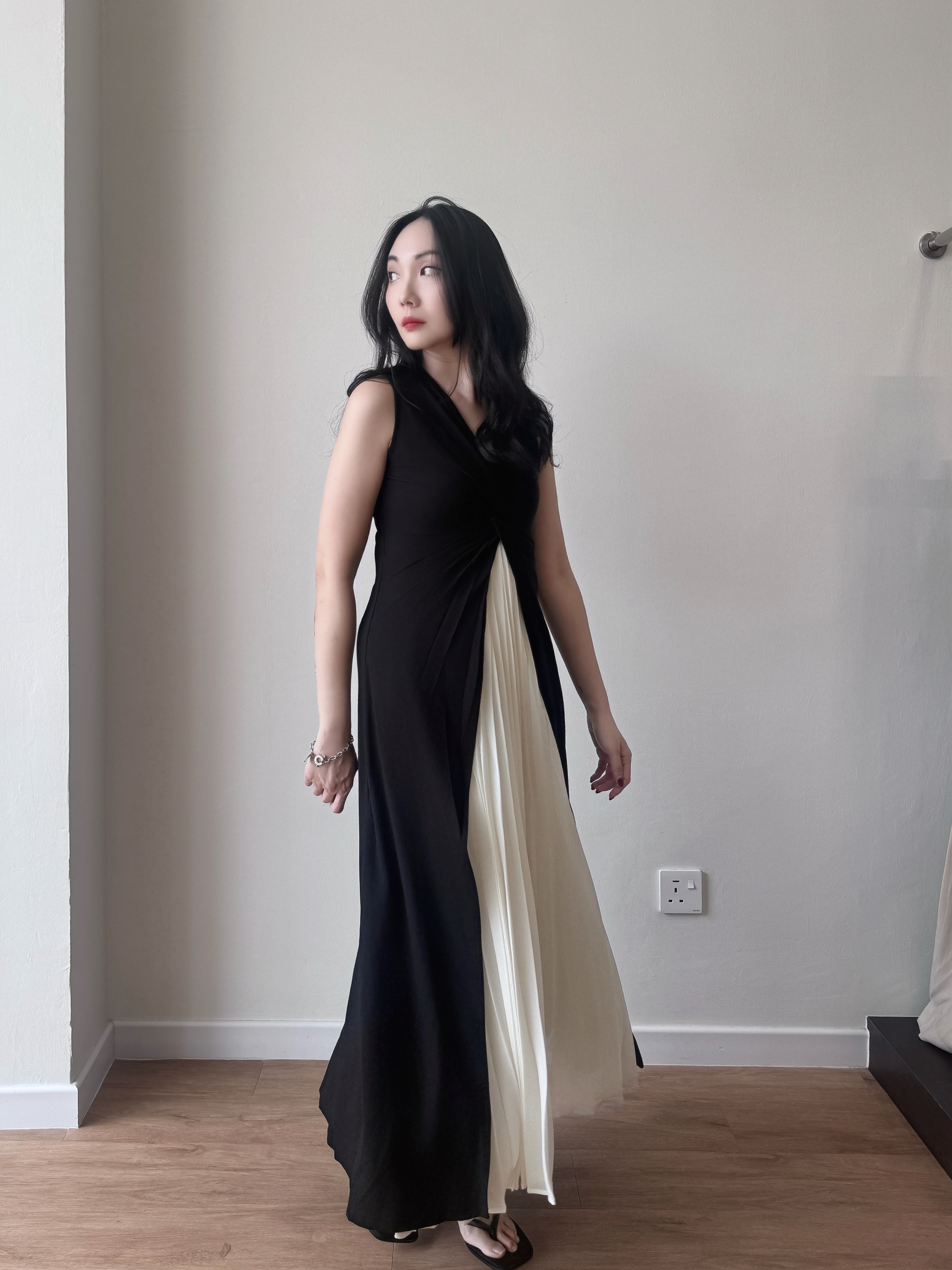Channy Two-Piece Front Twist Color Block Maxi Dress