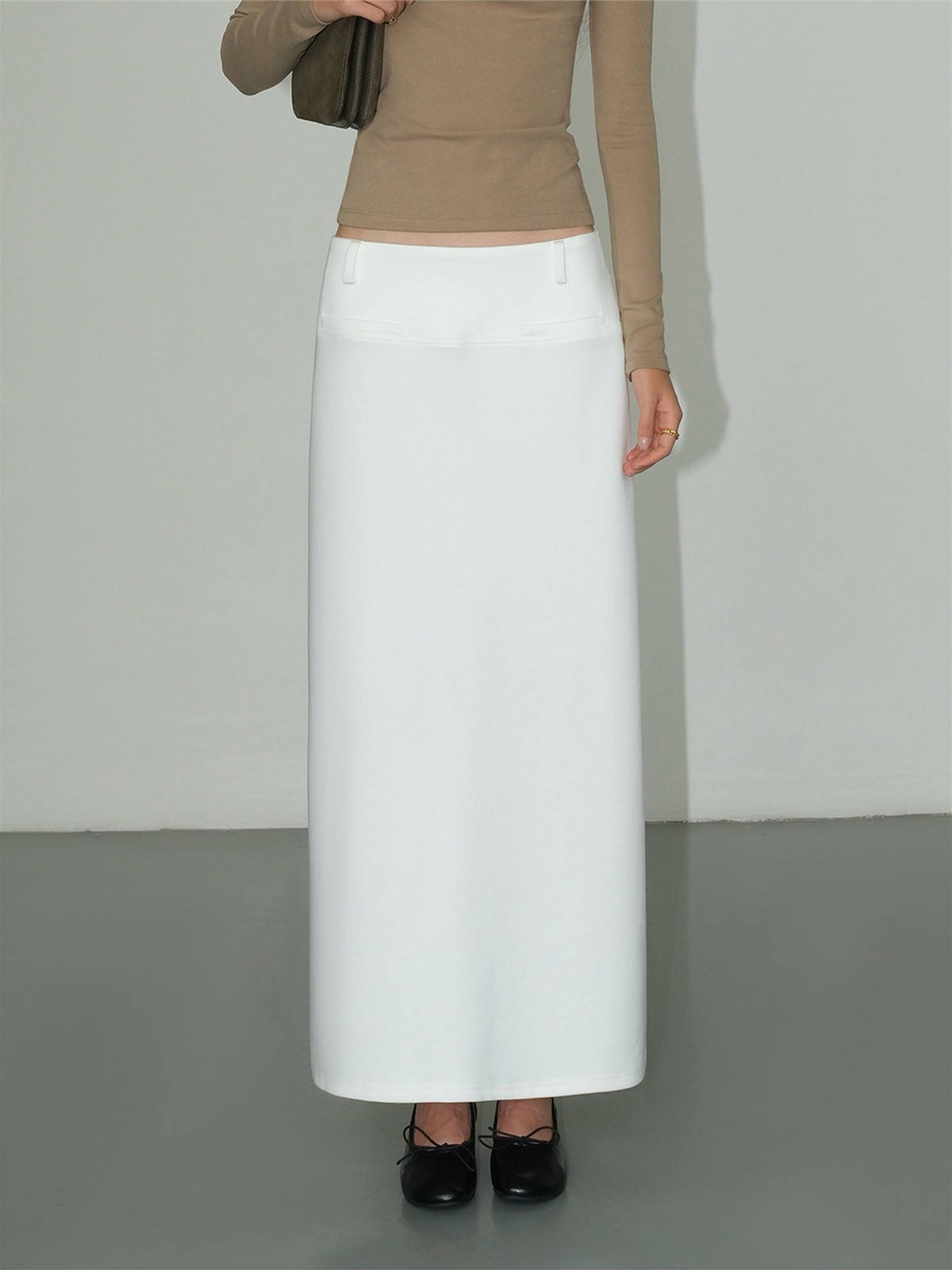 Joelle Straight Cut Back Slit Midi Skirt