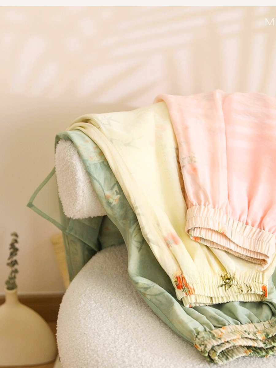 Fang Ning Sheer Wide Leg Pants with Oriental Printing-The Black Bow-