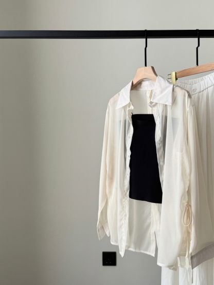 Ding Lan Pull Sting Sheer Shirt with Inner Padded Top (Rejected-Free size)-The Black Bow-