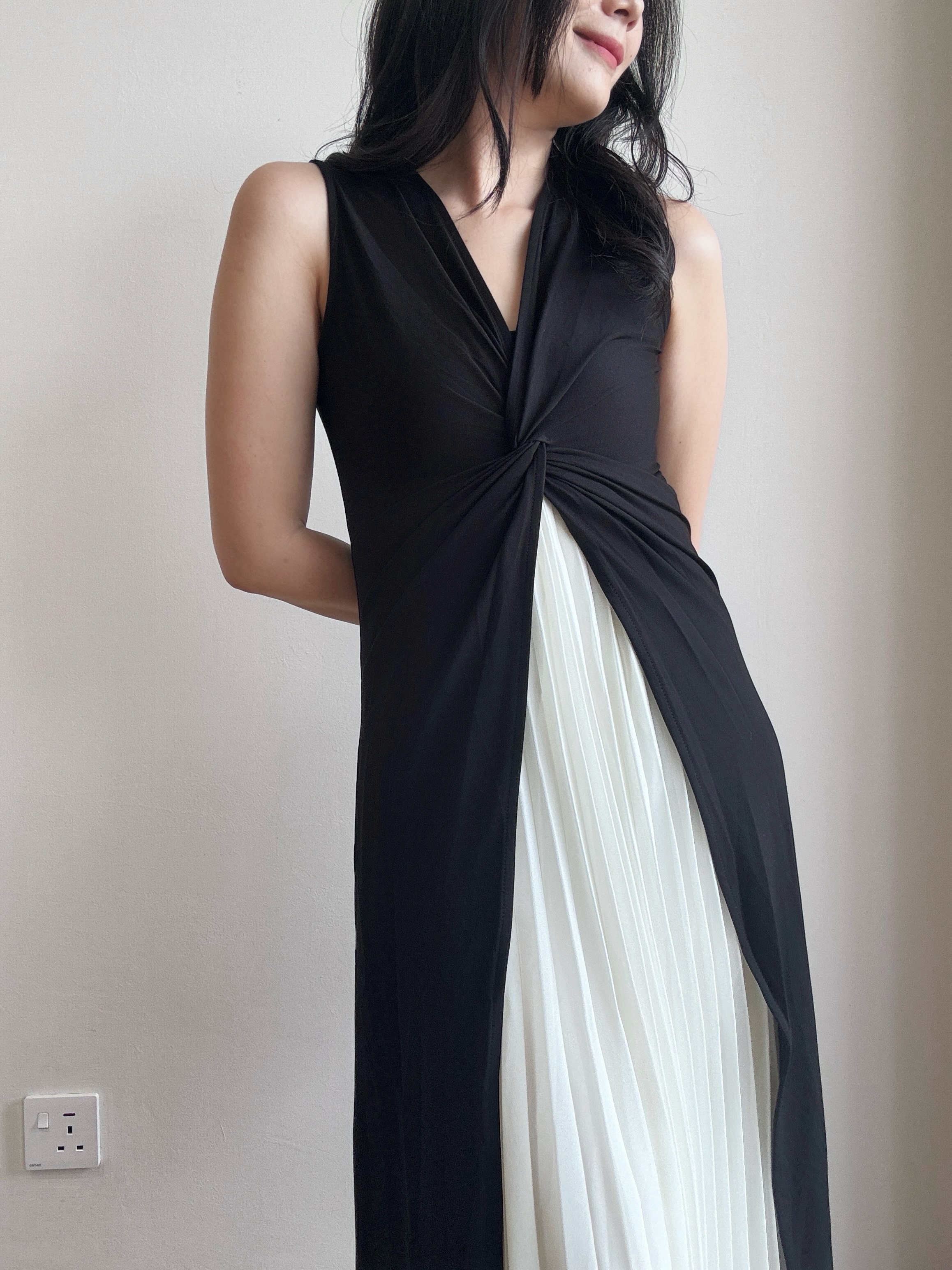Channy Two-Piece Front Twist Color Block Maxi Dress