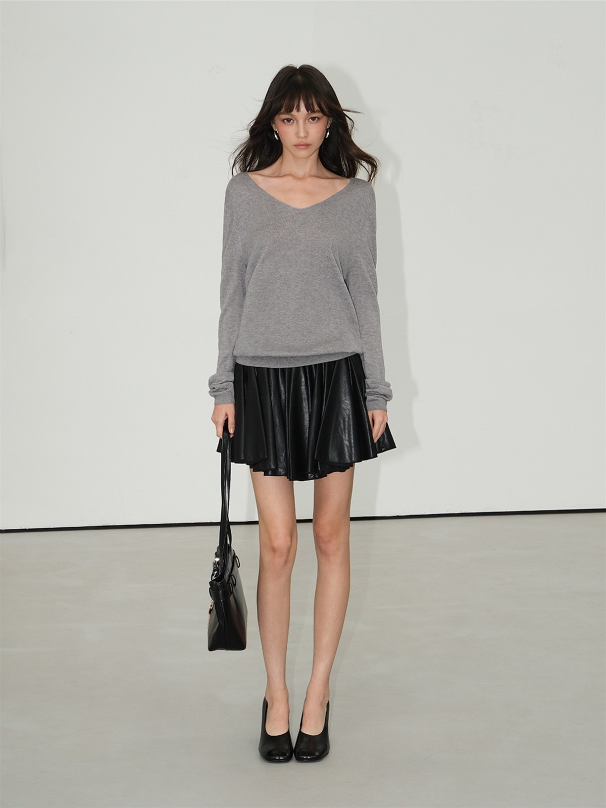 Lucienne Relaxed V-Neck Wool-Blend Knit Top