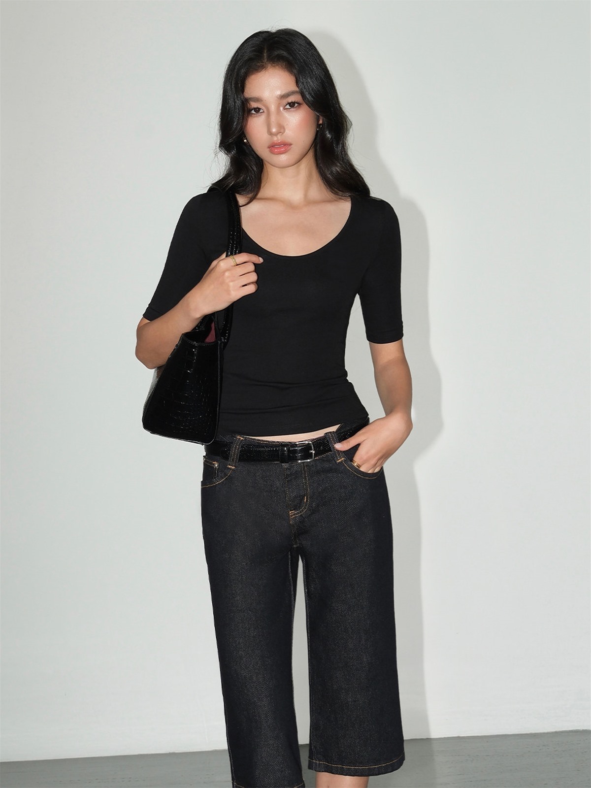 Liesel Scoop-Neck Elbow-Sleeve Top
