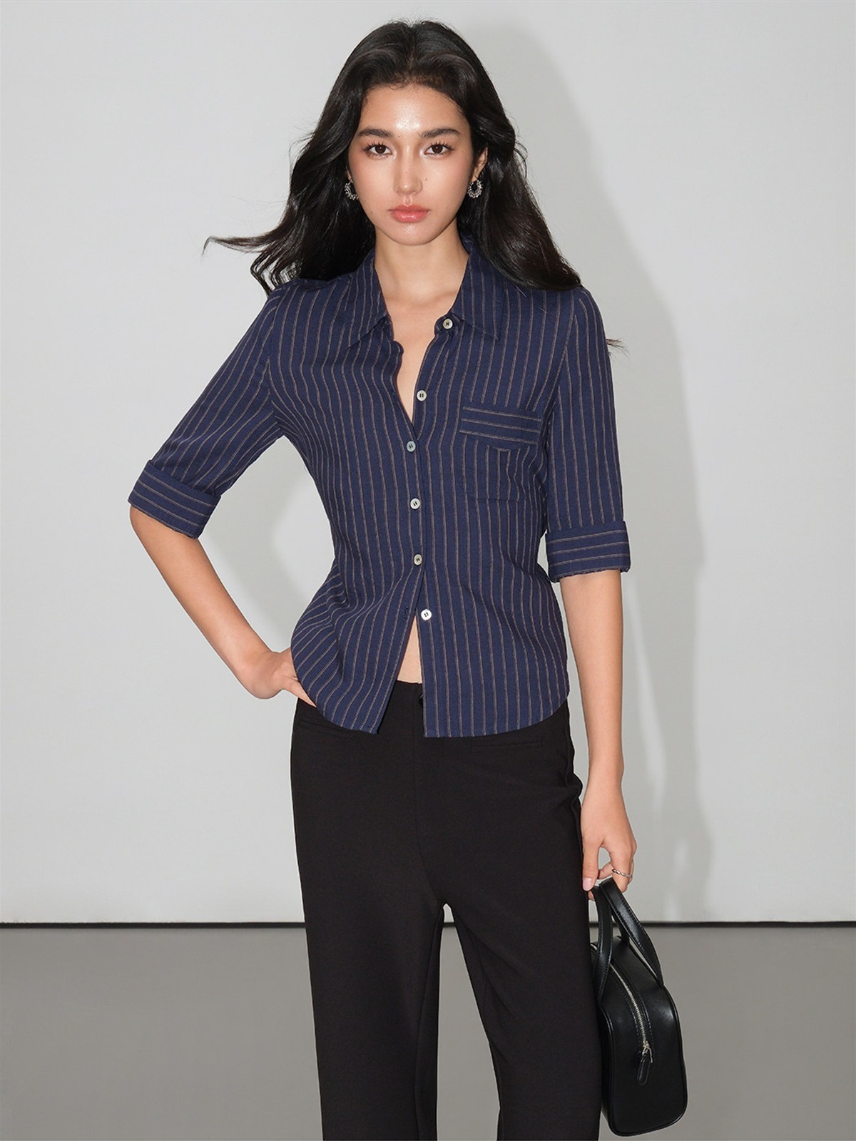 Julia Pinstripe Three-Quarter Sleeve Shirt