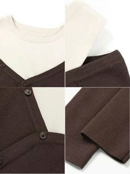 Amanda Cold Shoulder Fake Two Pieces Knit Top