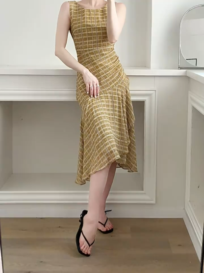 Mavys Vintage Check Bias-Cut Dress