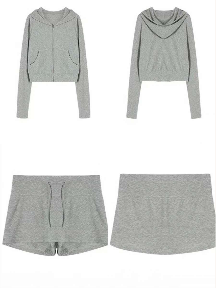 Goergeta Zip Hoodie & Ruched Mini Skirt (Sold Seperately)