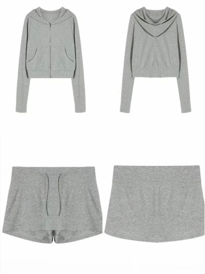 Goergeta Zip Hoodie & Ruched Mini Skirt (Sold Seperately)