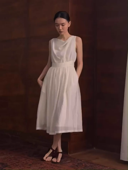 Hadassah Drape Collar Sheer Flowy Dress