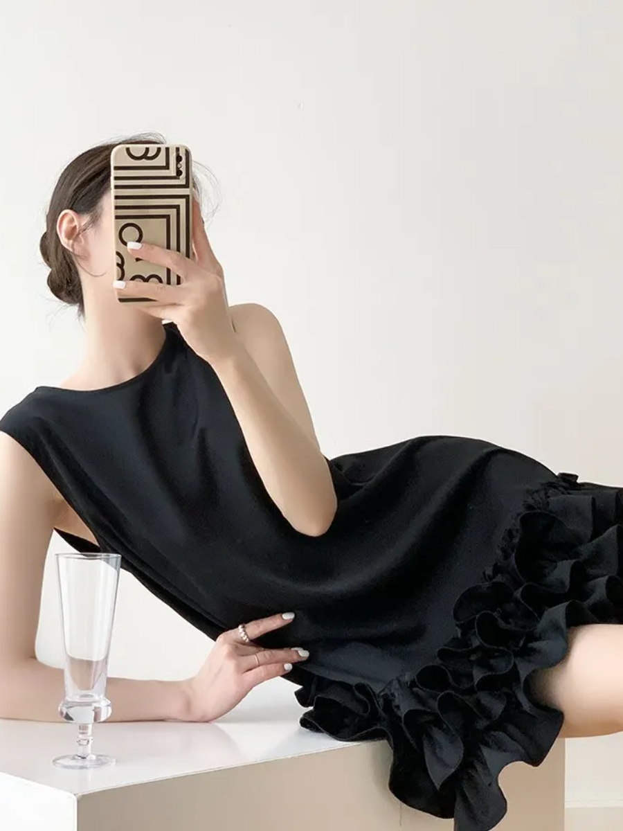 Landye Layered Trim Shift Dress-The Black Bow-