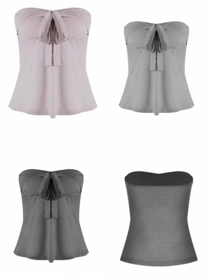 Gyulia Bow-Front Tube Top & Cascading Ruffle-Trim Cardigan (Sold Seperately)