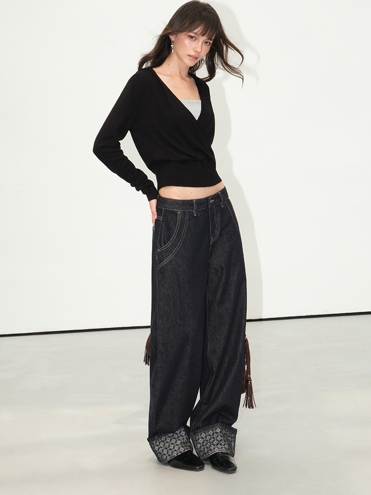 Lareine Wrap V-Neck Hooded Knit Top