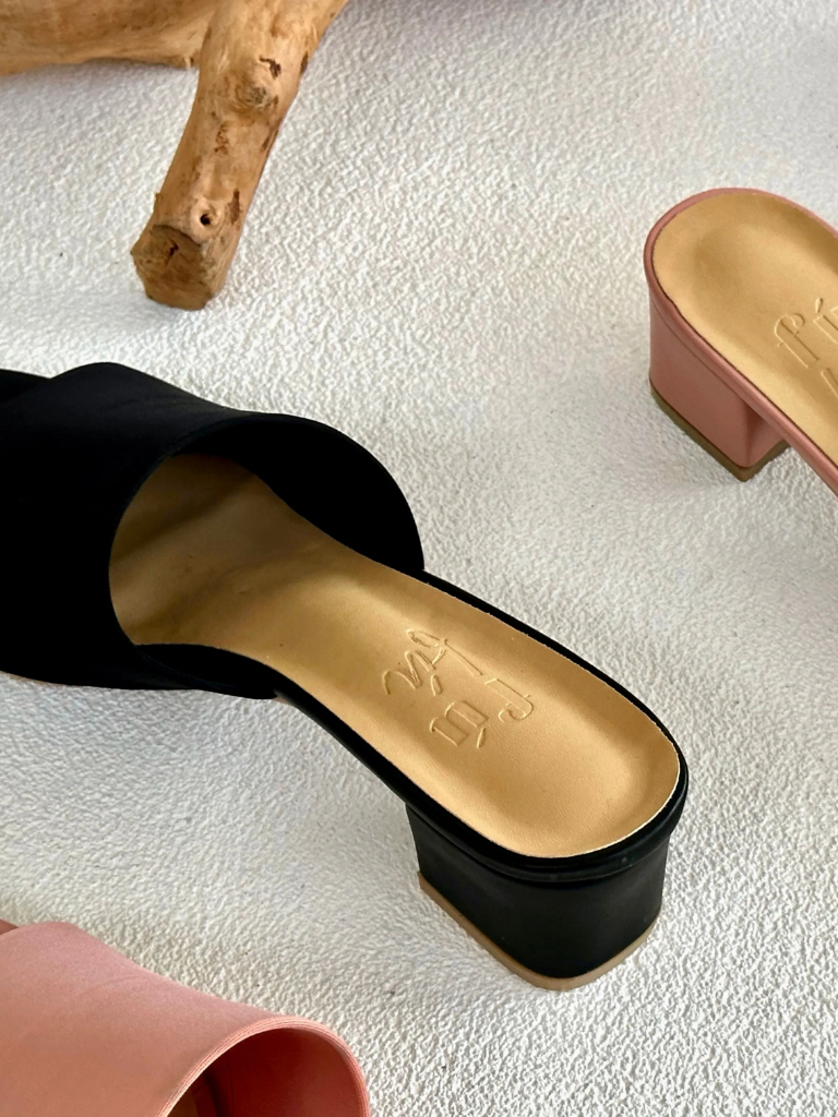 Doux Elastane Comfy Stretch Block Heel Sandals-The Black Bow-