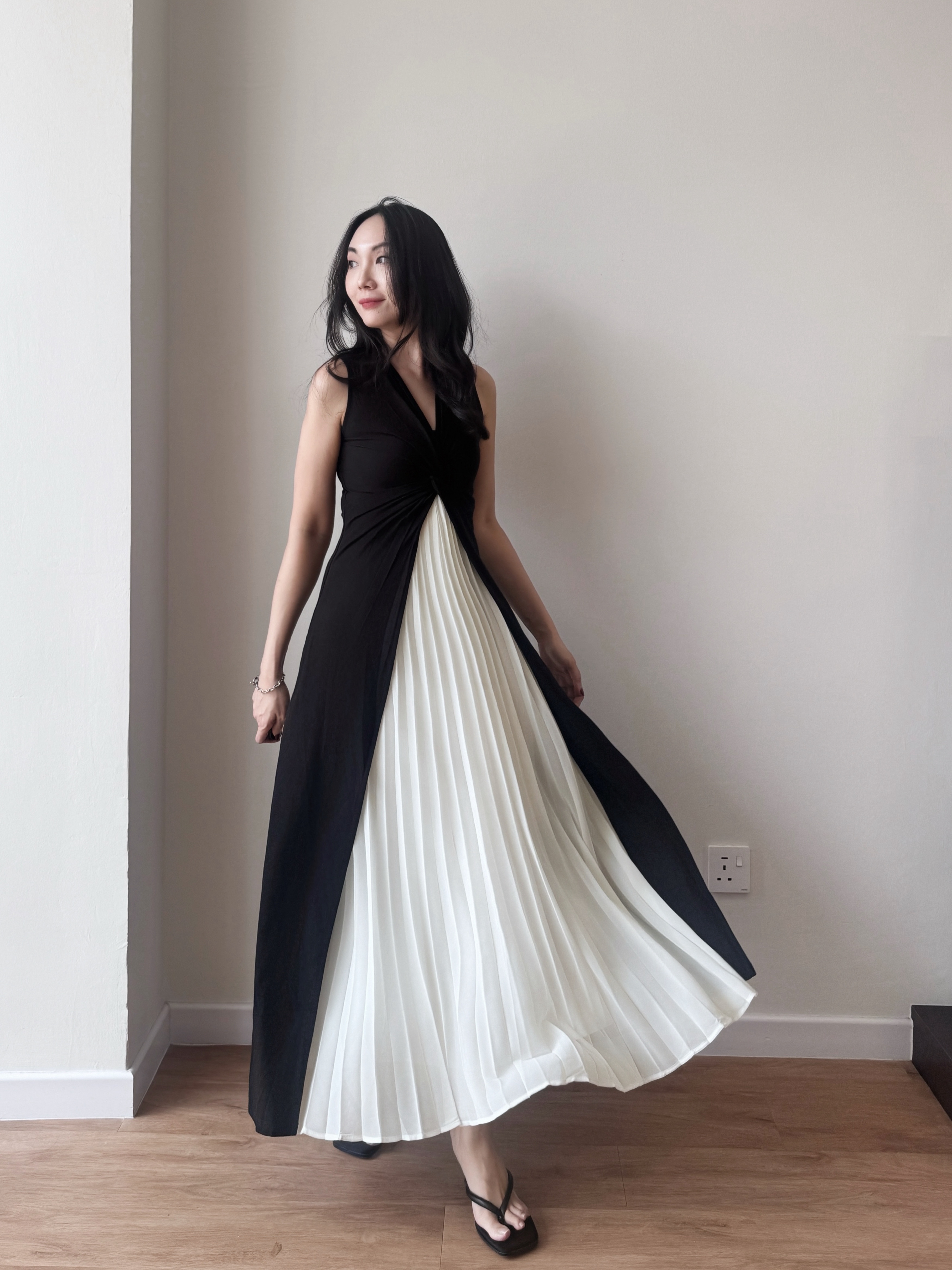 Channy Two-Piece Front Twist Color Block Maxi Dress