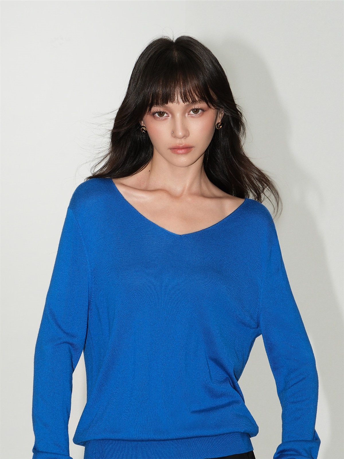 Lucienne Relaxed V-Neck Wool-Blend Knit Top