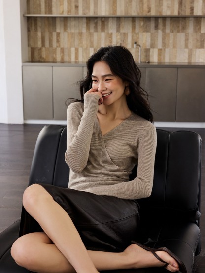 Honora Long-Sleeve Wrap Knit Top