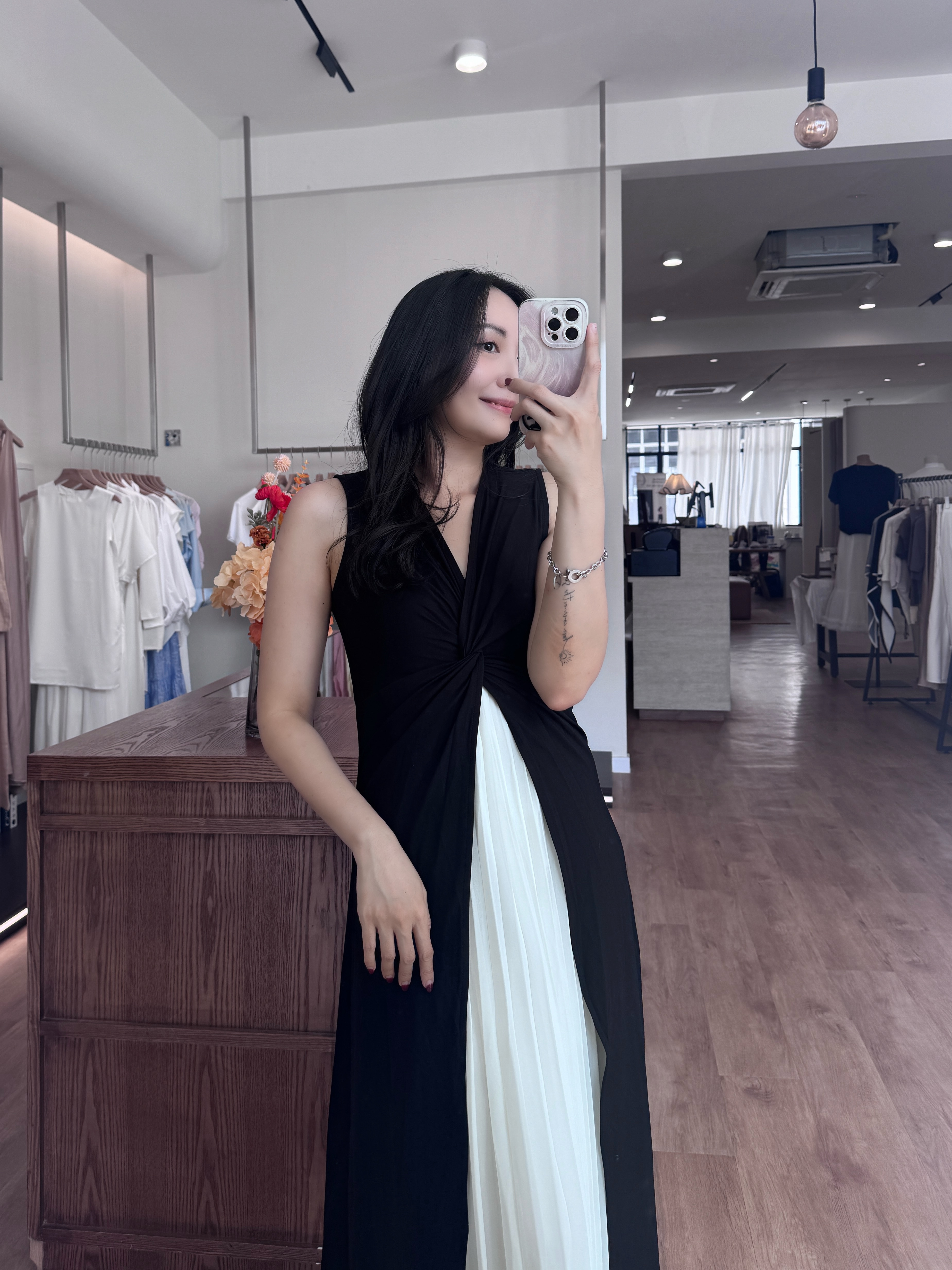 Channy Two-Piece Front Twist Color Block Maxi Dress