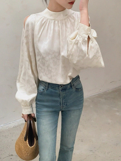 Xin Fei Cold Shoulder Oriental Top