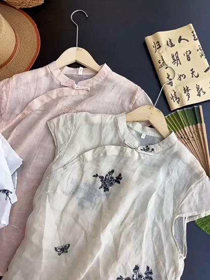 Ling Fei Semi Transparent Ramie Oriental Top