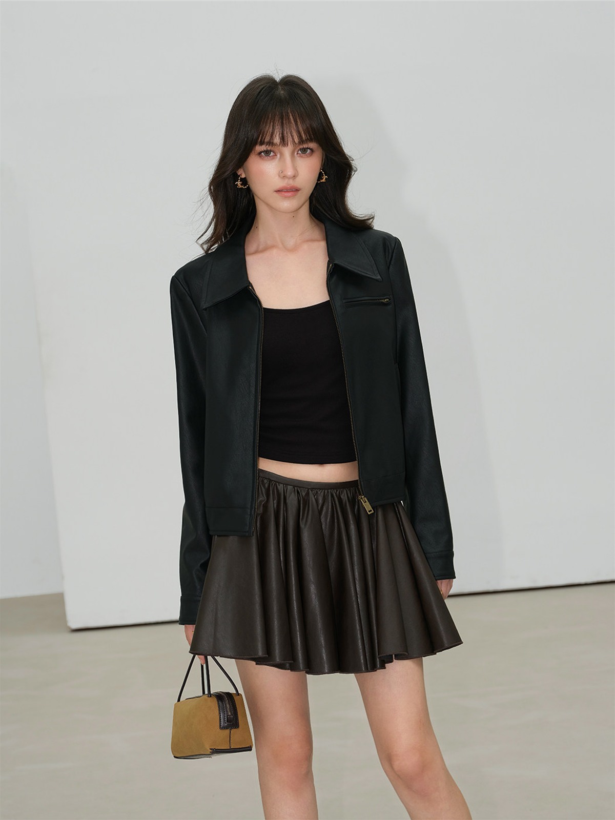 Juliet Pleated Faux Leather Mini Skirt